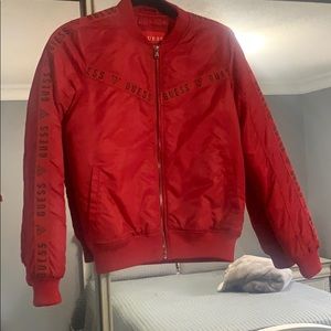 A guess red bomber jacket